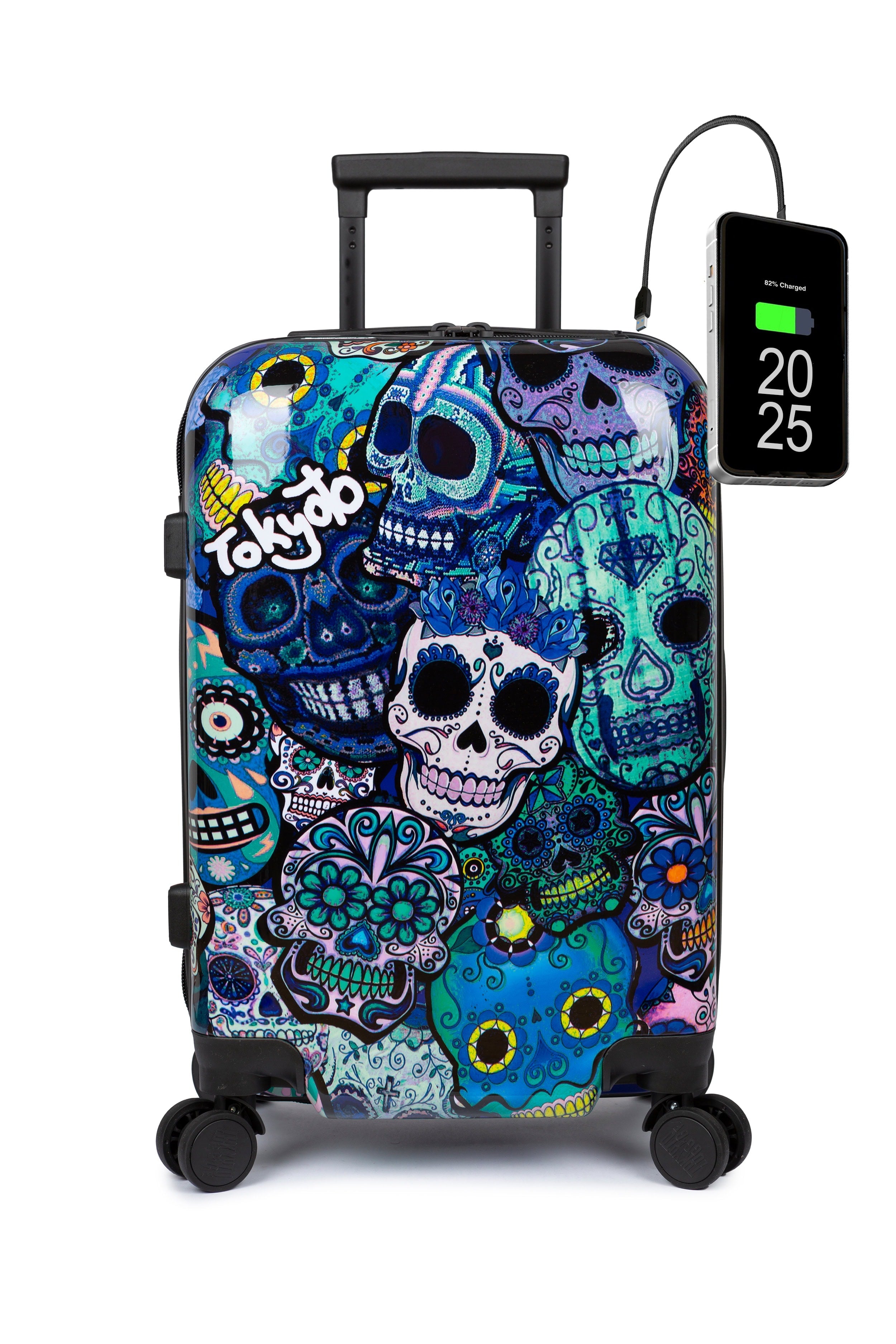 Equipaje Blue Skulls Cabin – Maleta USB y Ruedas – TOKYOTO LUGGAGE