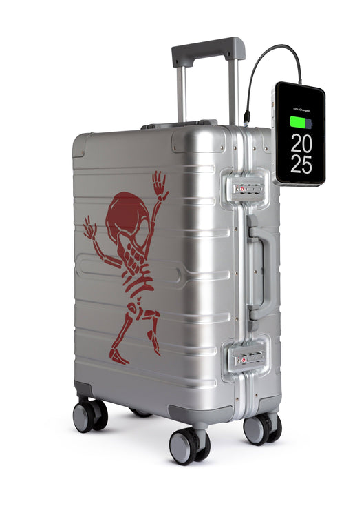 Hand Cabin Aluminum Luggage SILVER SKULL Front