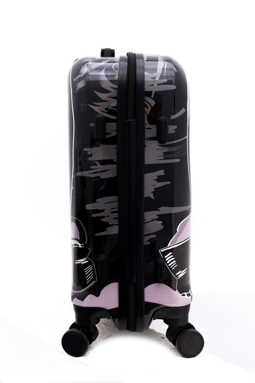 Black Batman suitcase with white patterns on a white background